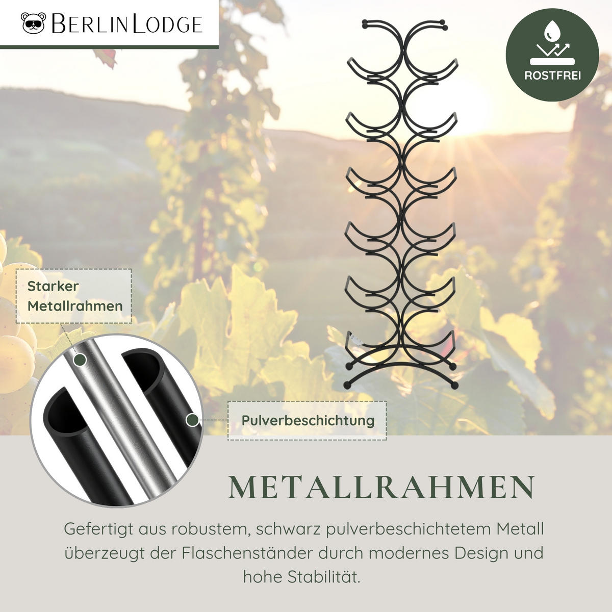 WEINREGAL Mosel HxBxT 68x25x15,5 cm 12 Flaschen Metall Schwarz - Schwarz, Metall (25/68/15.5cm) - BERLINLODGE