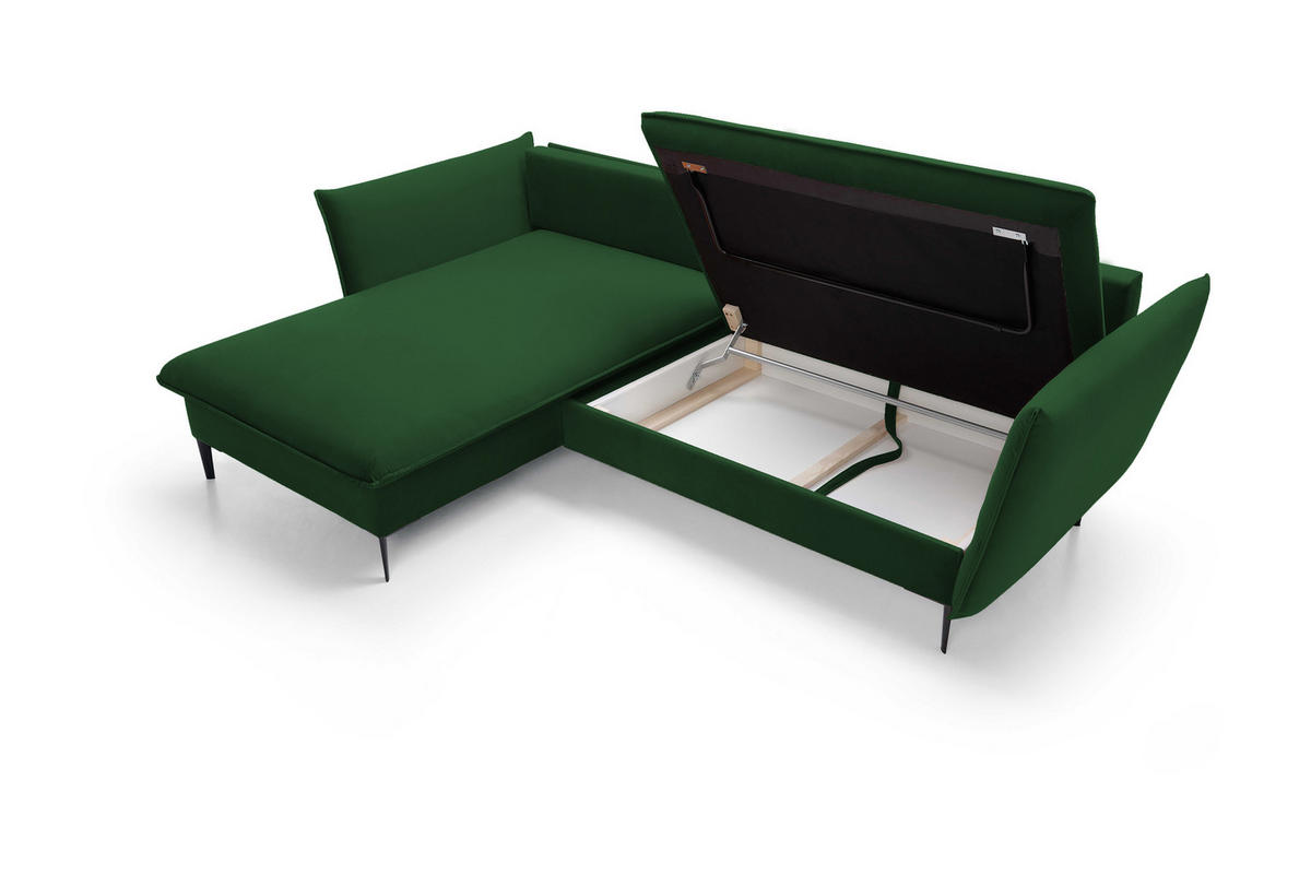 ECKSOFA GLOSS mit Schlaffunktion, Ottomane & goldenen Füßen – Samtsofa im GLOSSour-Stil mit Zierkissen, 258x167x91cm, Linke, BURGUND - Platinfarben, Holz/Textil (167/258cm) - DomoHome