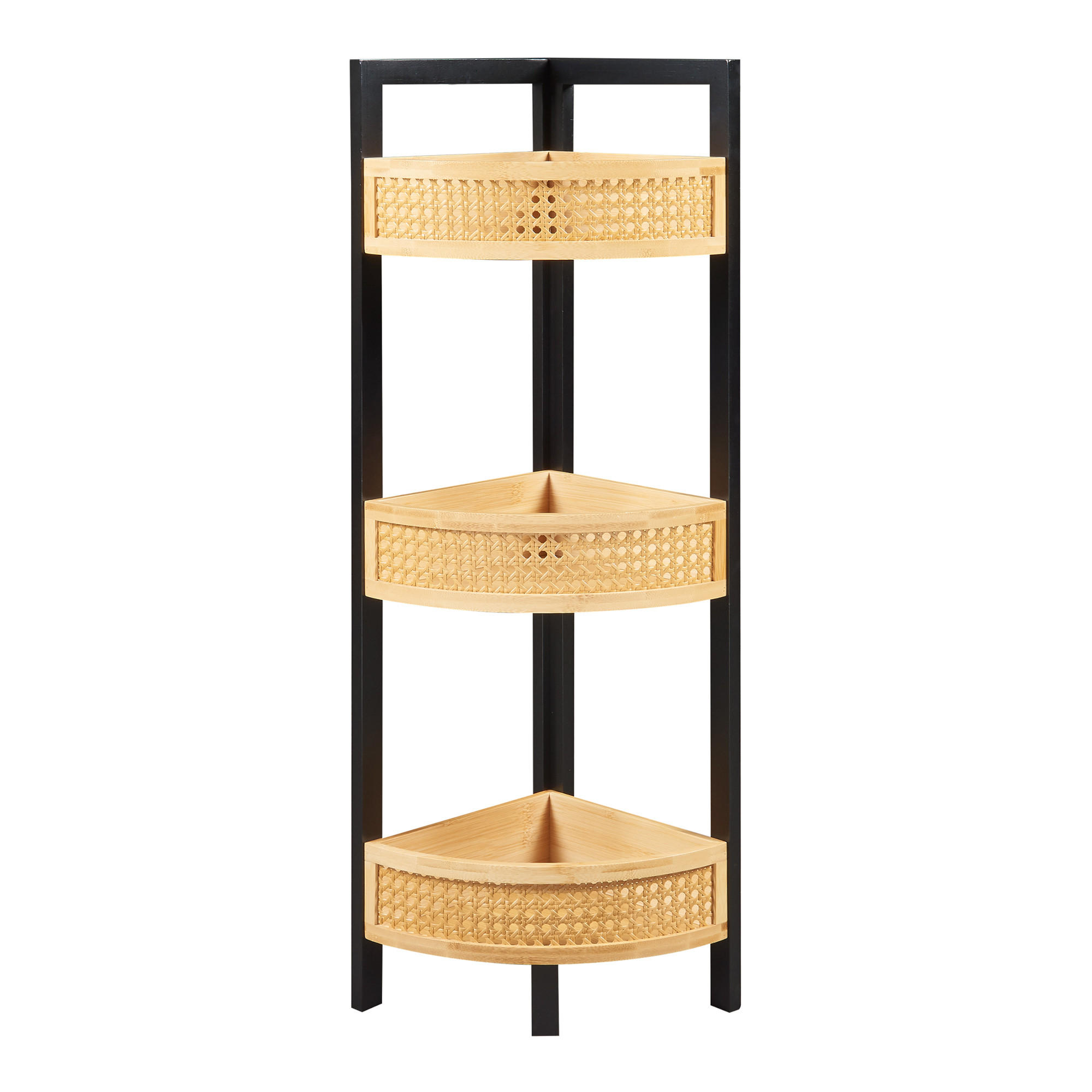 Thumbnail - [en.casa] Eckregal, Natur, Schwarz, Holzwerkstoff, Holz, Bambus, 23x80x23 cm, Badezimmer, Badezimmerregale, Badregale