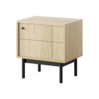 NACHTTISCH Panda Hellbraun, Schwarze Beine, Nachtkommode - Hellbraun/Schwarz, Holzwerkstoff (54/57/39cm) - Bettso