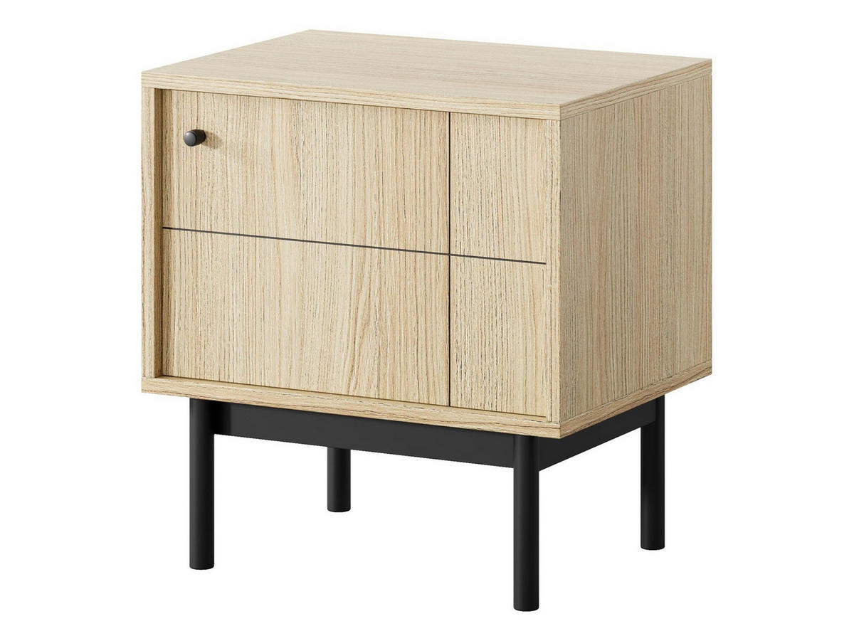 NACHTTISCH Panda Hellbraun, Schwarze Beine, Nachtkommode - Hellbraun/Schwarz, Holzwerkstoff (54/57/39cm) - Bettso