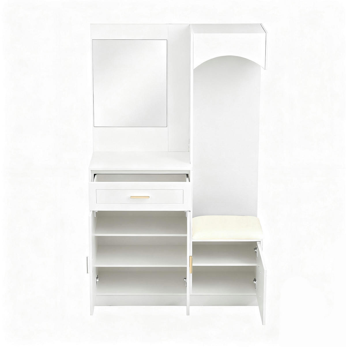 GARDEROBE 110/33/185,5 cm weiß aus MDF mit Spiegel, Schuhschrank und Sitzbank - Weiß, Holzwerkstoff (110/185.5/33cm) - OKWISH