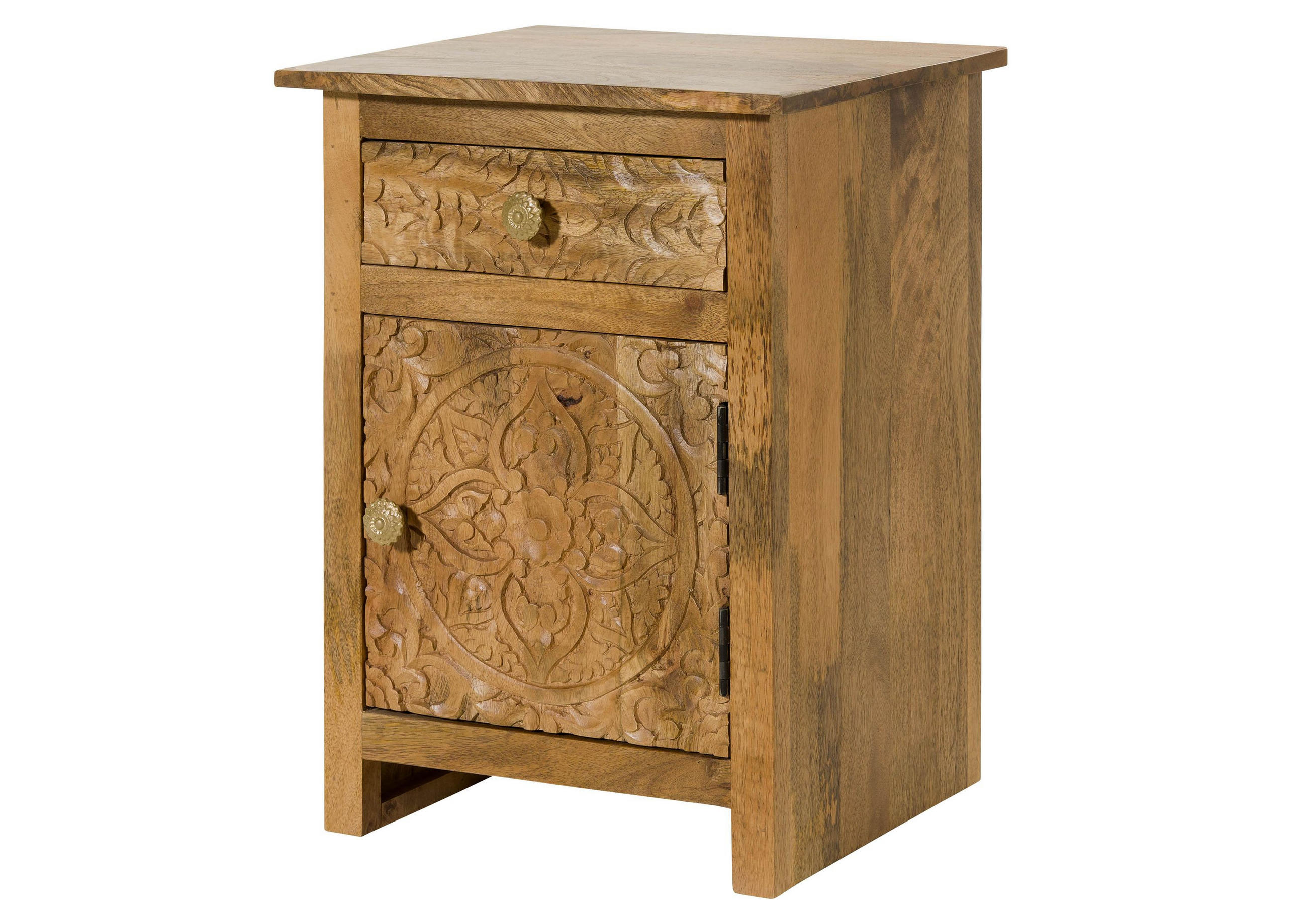 NACHTTISCH (Türanschlag rechts) Mango 45x40x60 natur lackiert KASHMIR #105 - Braun, Holz (45/60/40cm) - Massivmoebel24