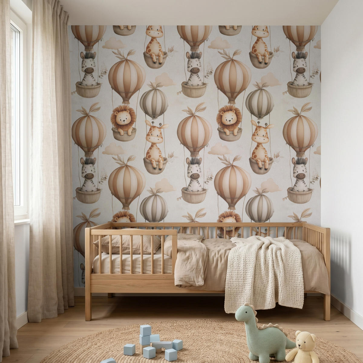 KINDERTAPETE - Safari - Heißluftballons - Taupe - 220x200 cm - Beige, Papier (220/200cm) - OnlyWow