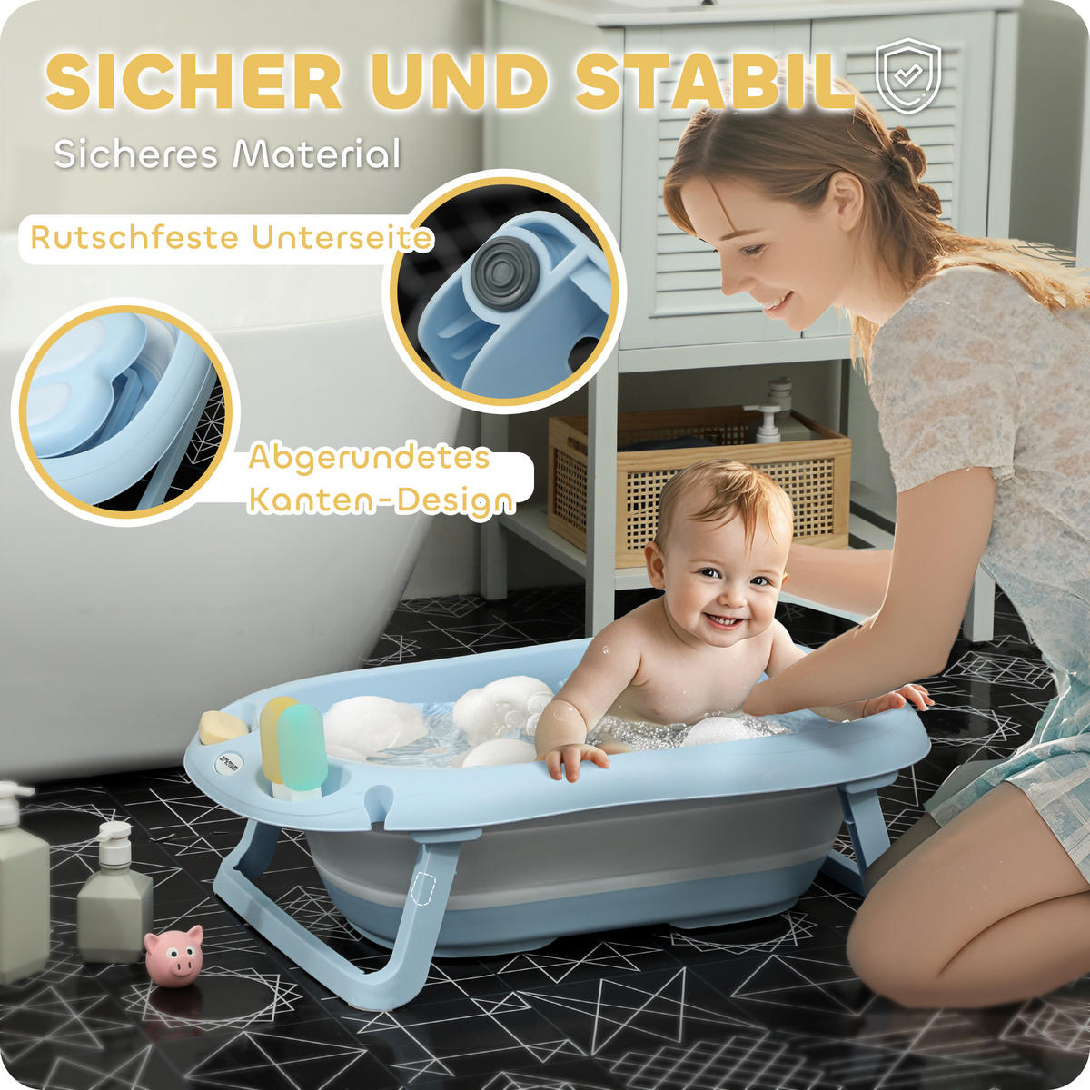 BABYWANNE, Kunststoff, TPE, Hellblau - Hellblau, Kunststoff (48/83cm) - AIYAPLAY
