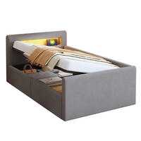 SAMT-POLSTERBETT 90/200 cm mit LED-Beleuchtung und Bettkasten, Hellgrau - Grau, Textil (90/200cm) - BEAOK