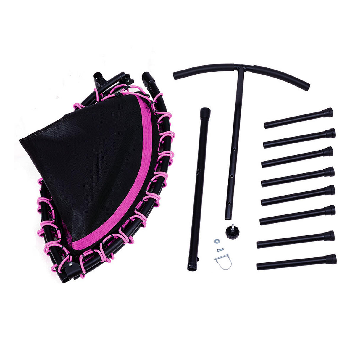 48-ZOLL-RUNDTRAMPOLIN mit Bungee-Seilen und verstellbarem T-Griff Faltbar aus Stahl Oxford-Gewebe Gummiseil in Schwarz Rosa 122 x 122 Tx 123 cm - Pink, Metall (122/122cm) - Livingandhome