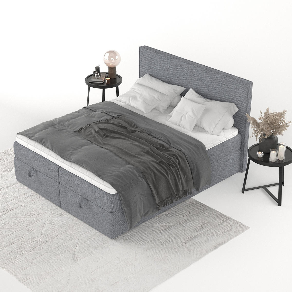 BOXBETT Velma 160/200 cm Grau im Neve Stoff - Schwarz/Grau, Holz/Holzwerkstoff (160/200cm) - AltaBeds