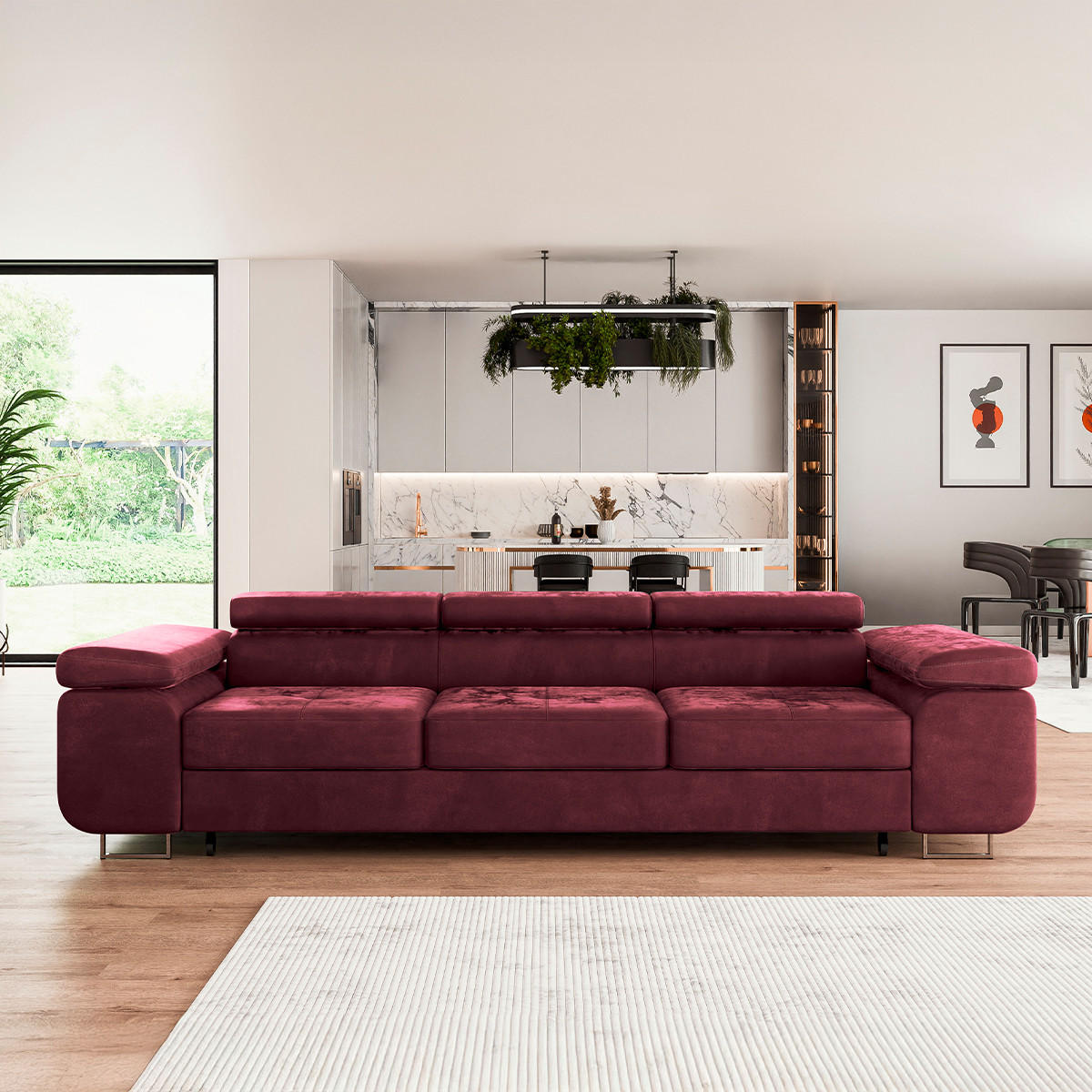 SCHLAFSOFA Wilson 3 Sitzplätze Bordeaux - Rot, Holzwerkstoff (275/69/100cm) - Petits-meubles