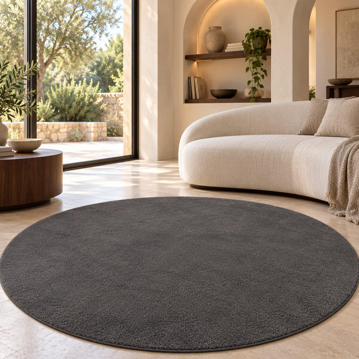 KURZFLORTEPPICH 160/160 cm Cadiz 630 - Anthrazit, Kunststoff (160/160cm) - Paco Home