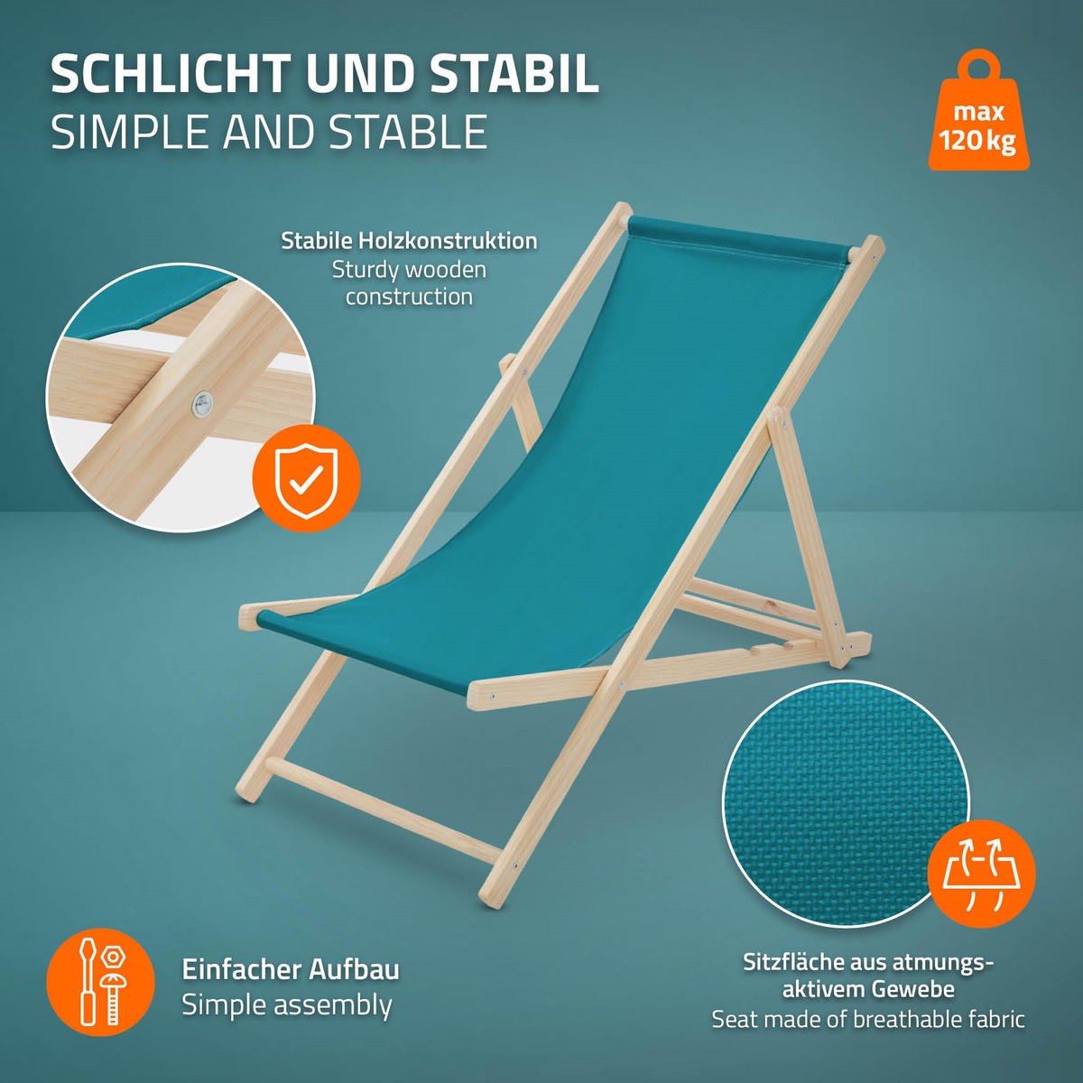 LIEGESTUHL Dunkelgrün - Türkis, Holz (57.5/83/100cm) - ECD-Germany