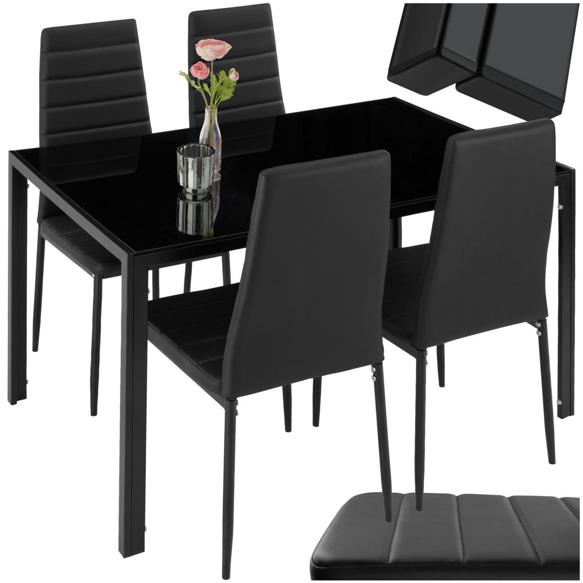 ESSZIMMERGRUPPE 5-teilig Berlin schwarz - Schwarz, Metall (70/75/120cm) - tectake