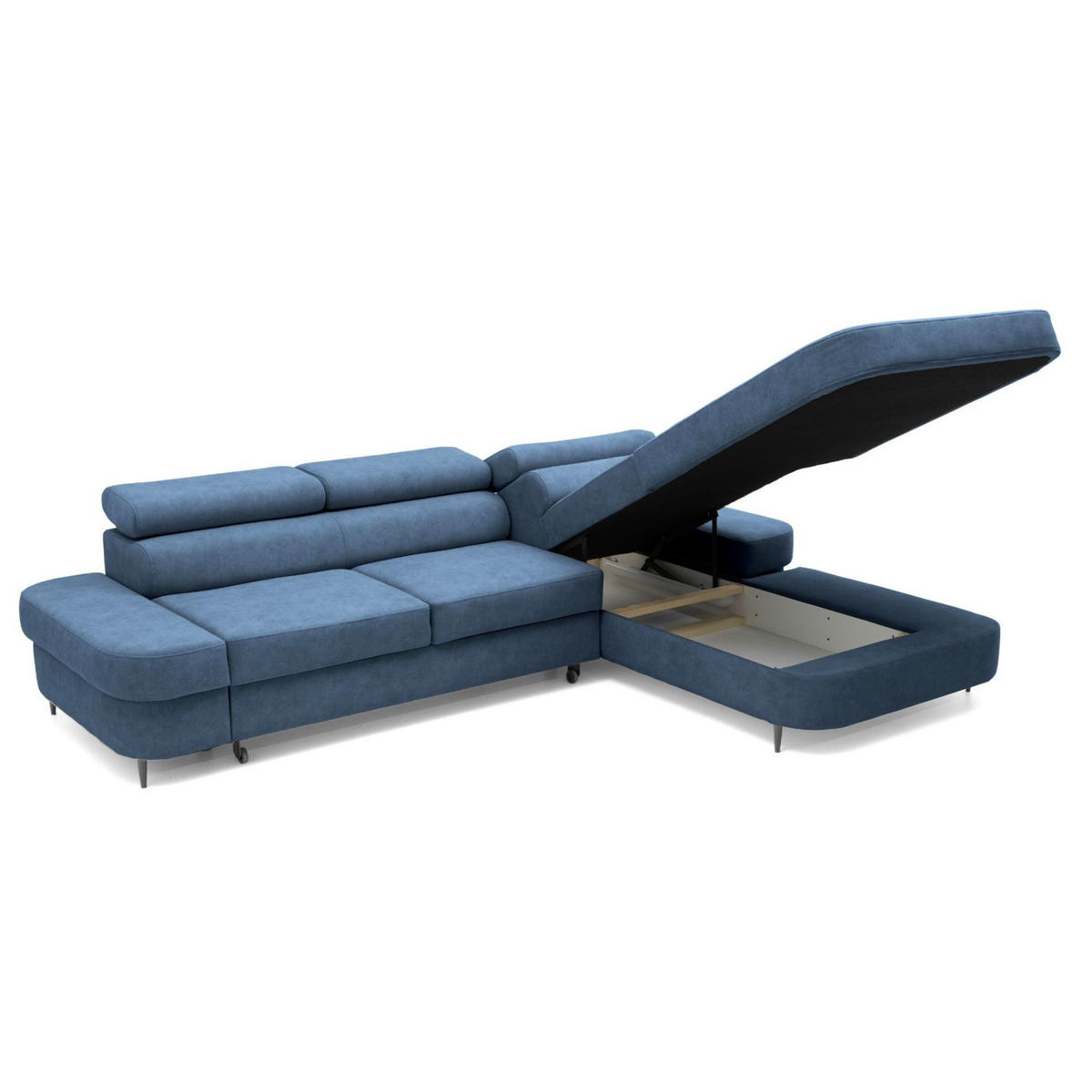 ECKSOFA JAZZ L Rechts mit Schlaffunktion 127x216 Velours Blau - Blau/Schwarz, Holz/Textil (237/285cm) - Muffo