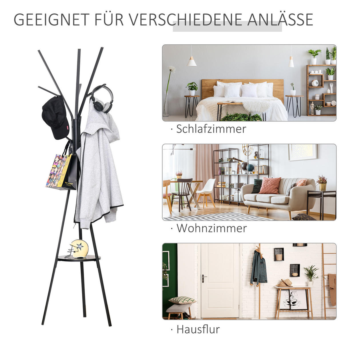 KLEIDERSTÄNDER 45/180/45 cm Schwarz aus Holzwerkstoff und Metall mit Ablage - Schwarz, Metall (45/180/45cm) - OKMYHOME