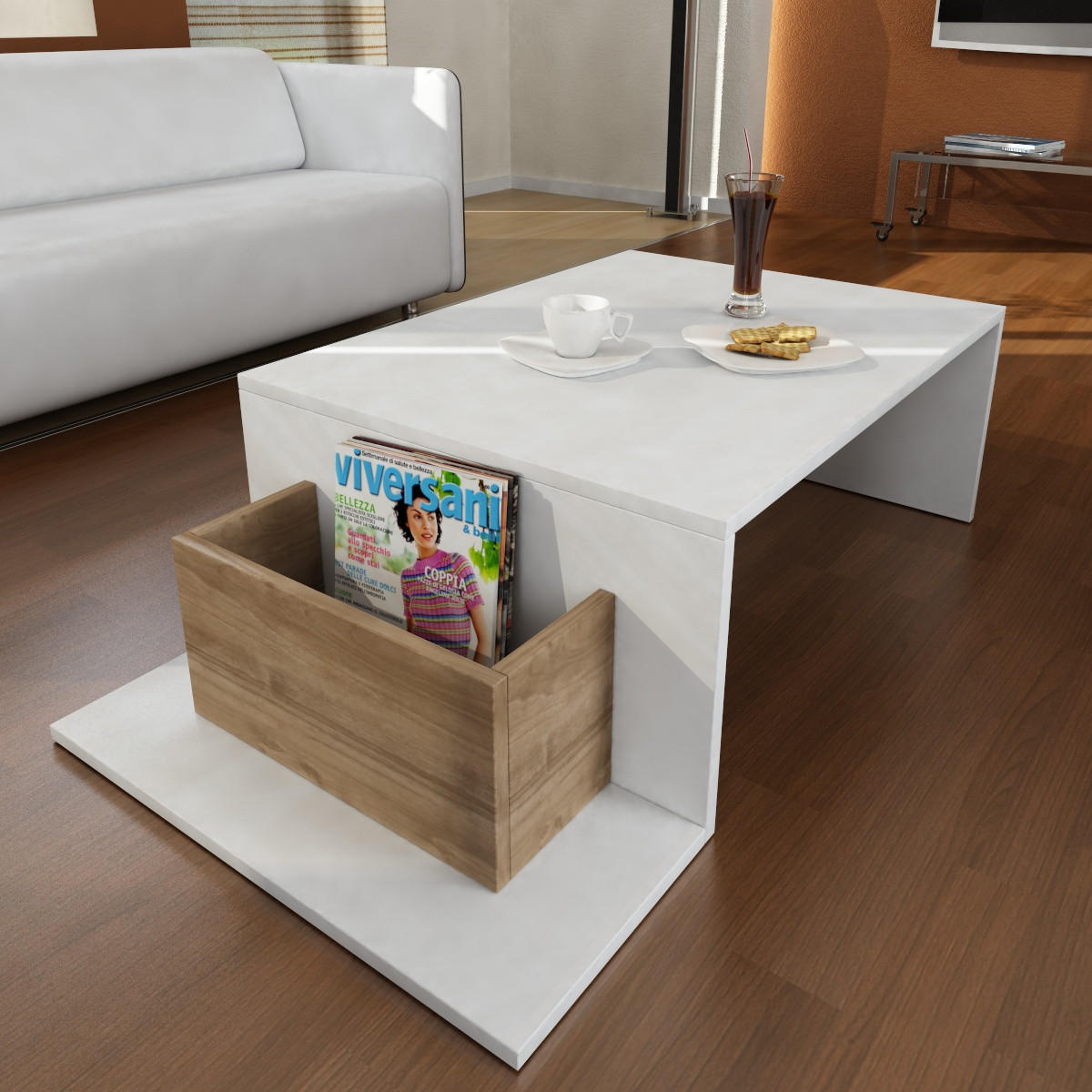 COUCHTISCH Pot Weiß Walnuss - Walnussfarben/Weiß, Holzwerkstoff (60/106/31cm) - moebel17