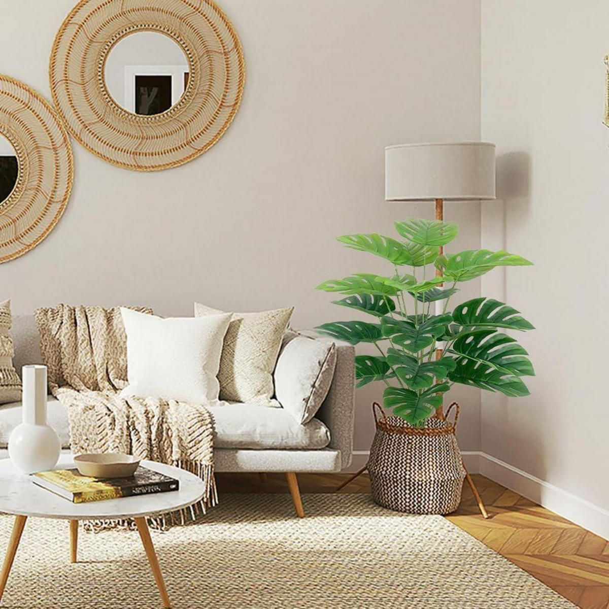 KUNSTPFLANZE Monstera 2-teiliges Set 85 cm - Grün, Kunststoff (15cm)