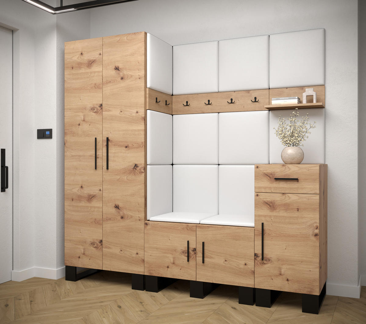 GARDEROBEN-SET 196/200/45,6 - Schwarz/Eiche Artisan, Holz/Kunststoff (200/196/45.6cm) - Abiks Möbel