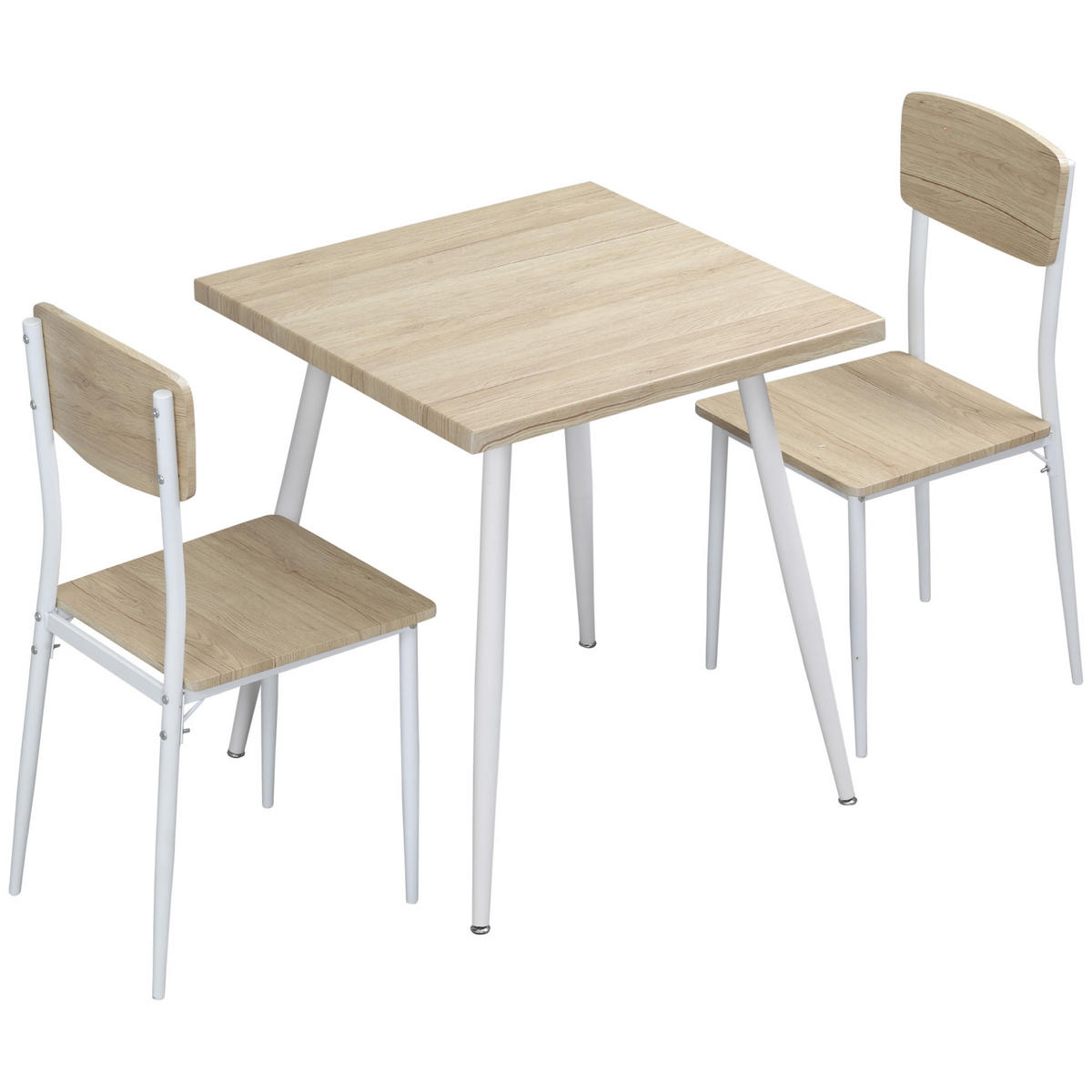 3-TEILIGES quadratisches Esszimmer-Set mit Tisch und 2 Stühlen, Küche/Esszimmer, Tischplatte aus MDF, weißes Metallgestell - Naturfarben, Kunststoff (70/76/70cm)