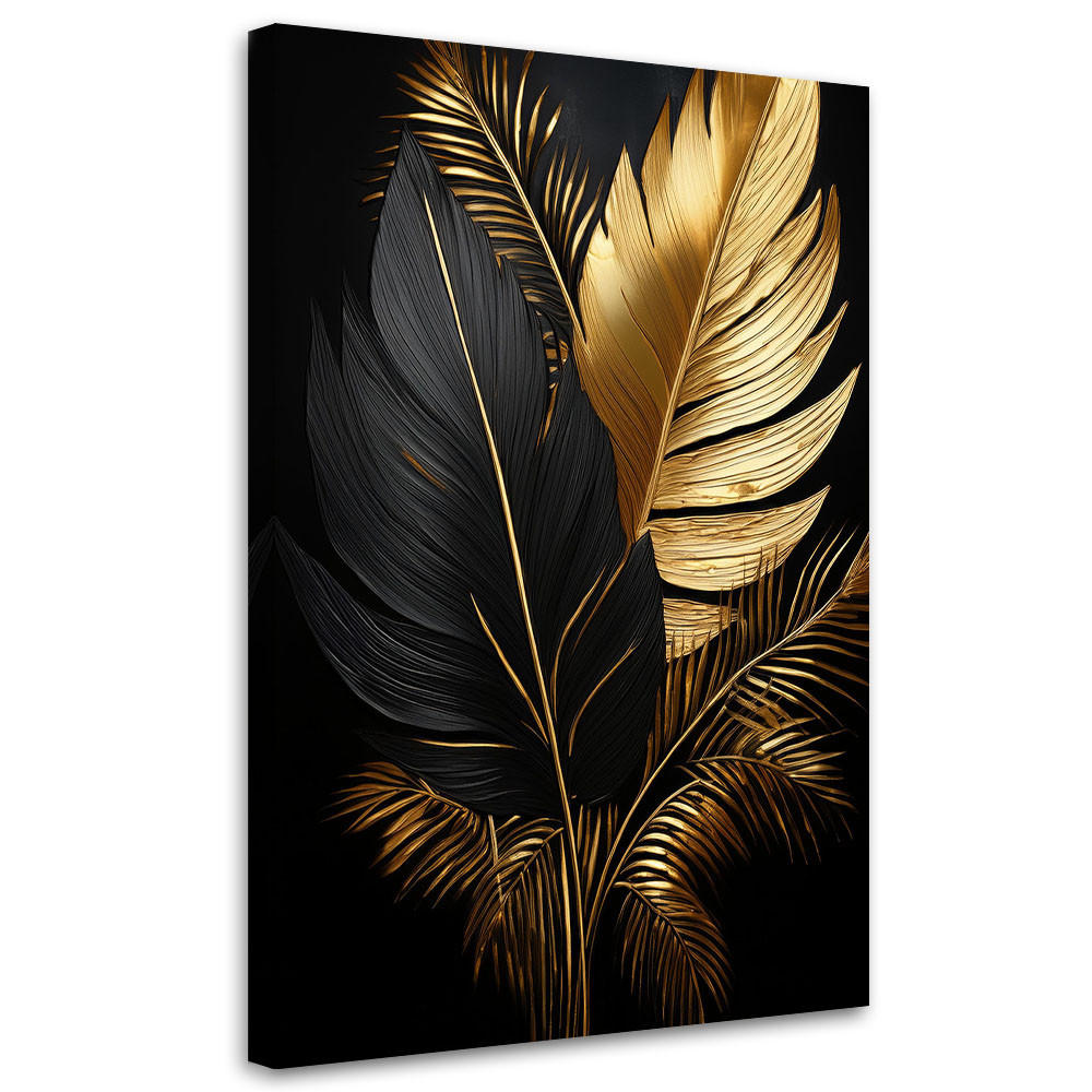 LEINWANDBILD Schwarze und goldene Palmblätter 70x100cm - Goldfarben, Textil (70/100cm) - Feeby