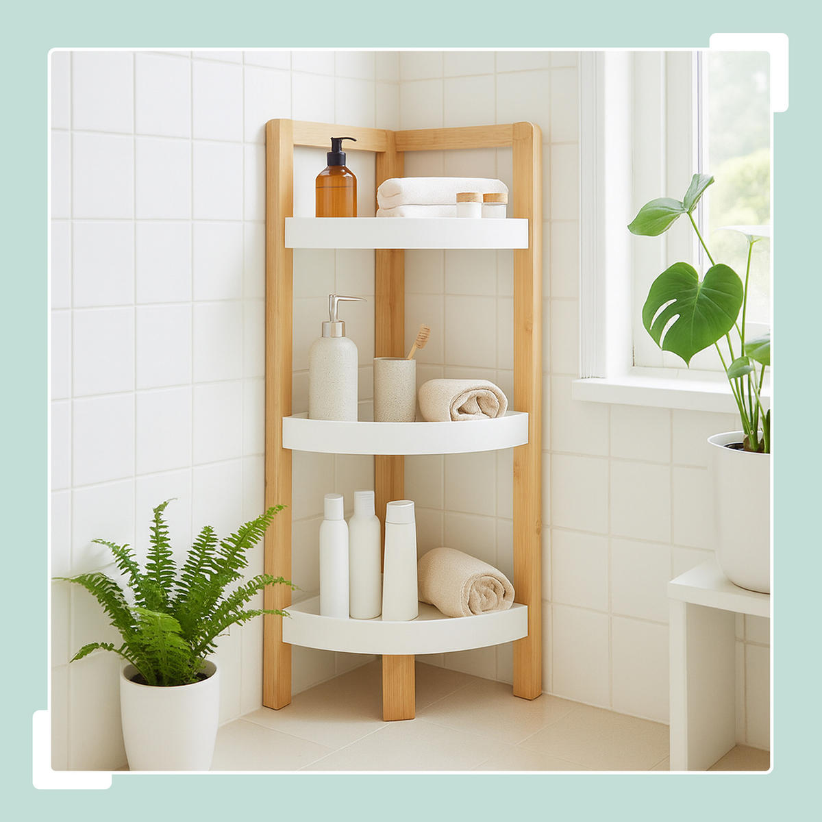 ECKREGAL Natur Weiß Bambus 3 Ablagen 77x23x23 cm - Naturfarben/Weiß, Holz/Holzwerkstoff (23/77/23cm) - Relaxdays