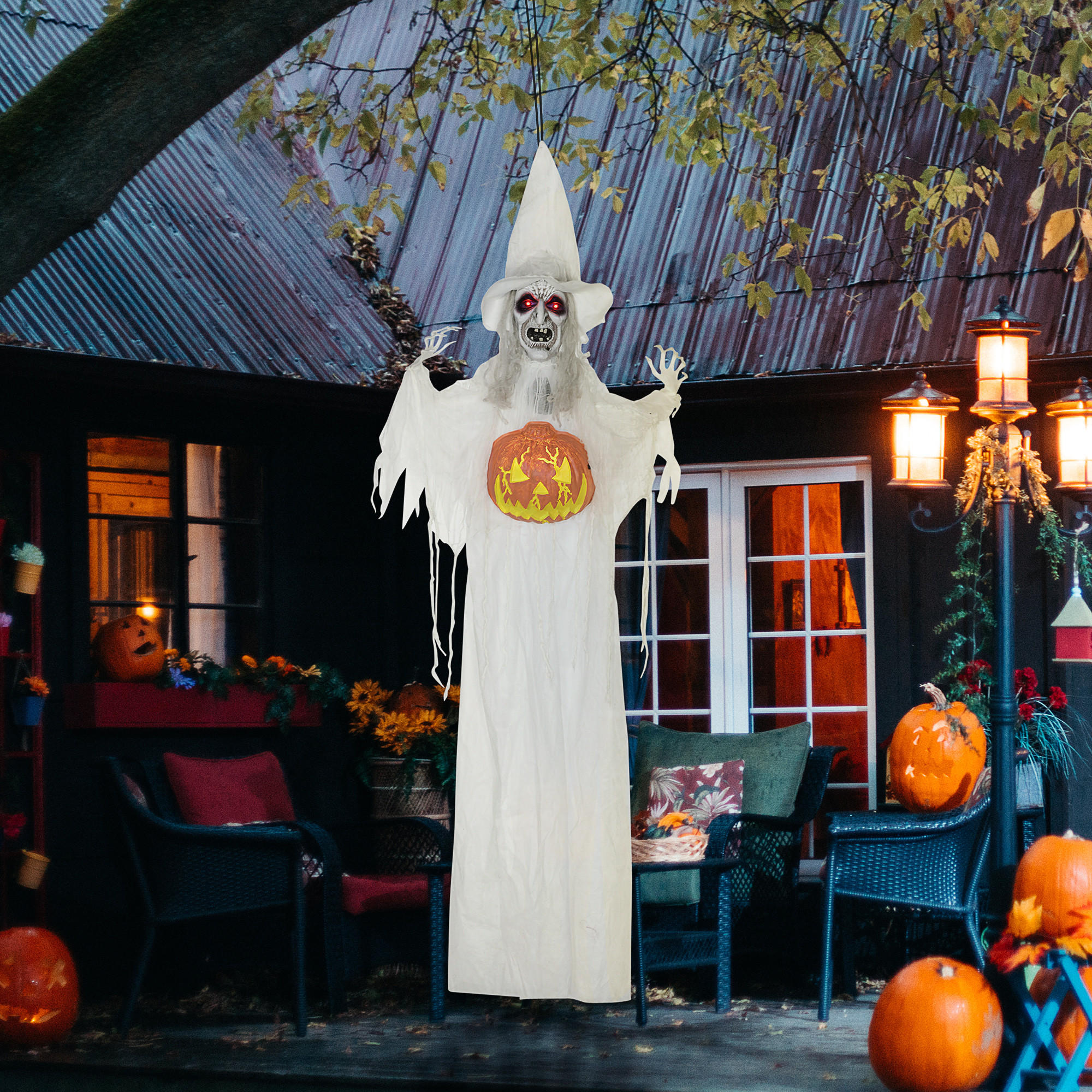HALLOWEEN HORROR-CLOWN, Weiß, Polyester, PE, Stahl - Weiß, Kunststoff (18/183/60cm) - HOMCOM