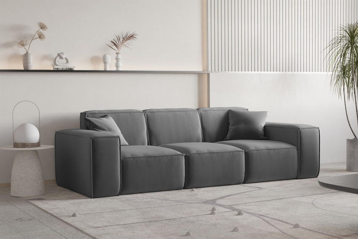 SOFA Celes Premium 3-sitzer Opera Velvet - Dunkelgrau, Holzwerkstoff/Textil (225/73/88cm) - Fun Möbel