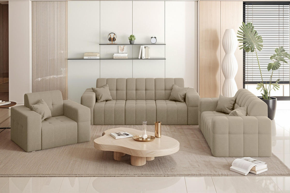 SITZGARNITUR NIMES 3-2-1 Stoff Portland Beige - Beige, Holz/Textil (92/82/245cm) - Kaiser Möbel