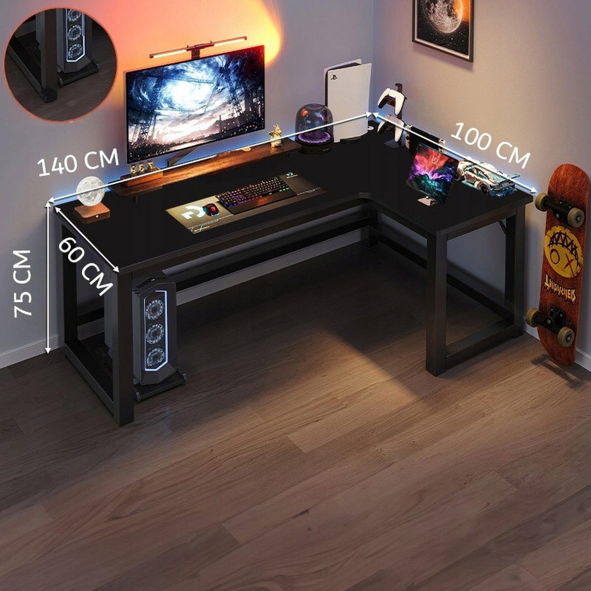 SCHREIBTISCH, schwarz 75/140/60cm - Schwarz, Holzwerkstoff (60/140/75cm)