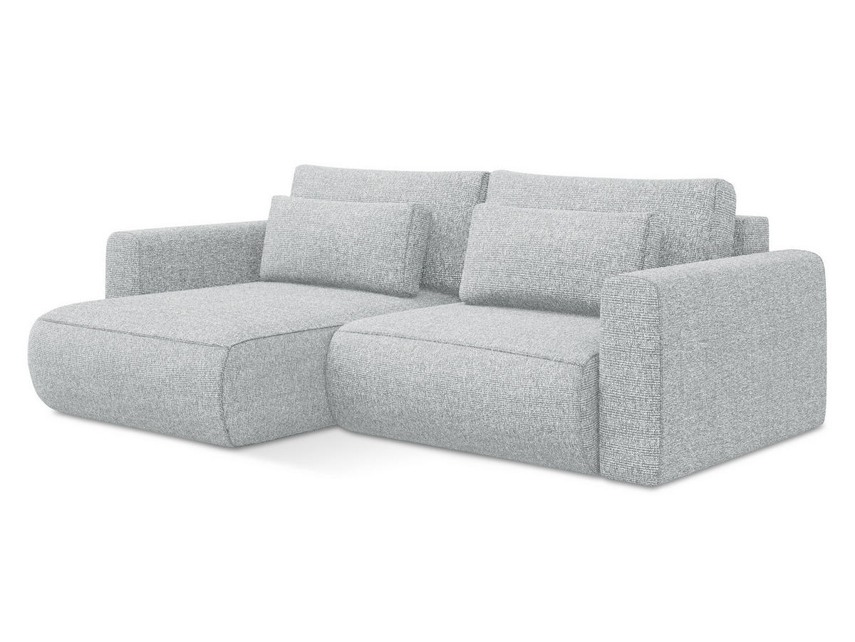 ECKSOFA mit Schlaffunktion Strukturstoff Stoff Grau - Silberfarben/Schwarz, Kunststoff/Textil (149/240cm) - Makamii