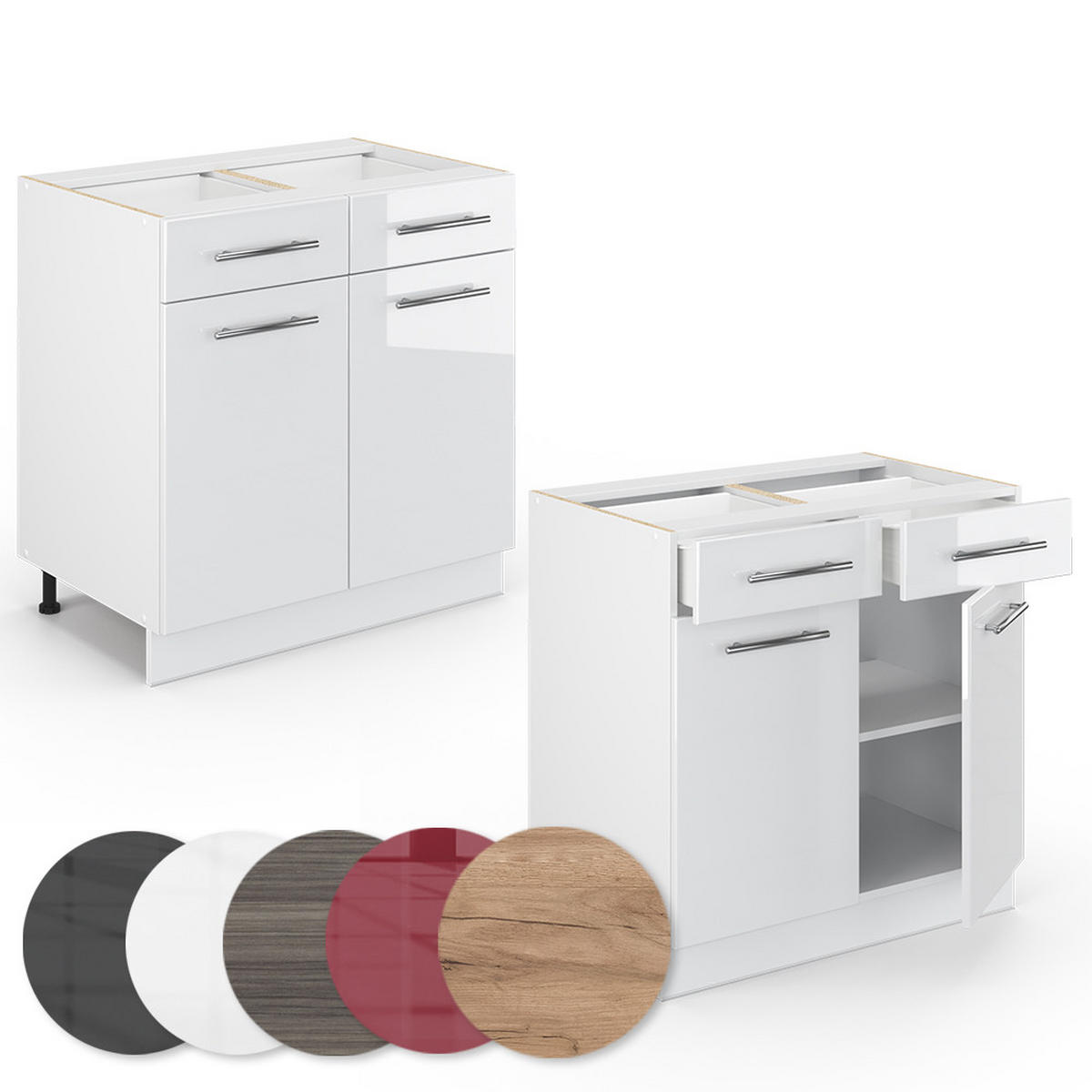 KÜCHENUNTERSCHRANK Fame-Line Weiß Hochglanz 80 cm ohne AP - Weiß Hochglanz/Weiß, Holzwerkstoff (80/82/51.6cm) - Vicco