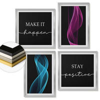 WANDBILDER 4er Set - 50x50 cm & 40x60 cm Silberner Rahmen - Neonlinienwellen im Hintergrund - Silberfarben, Kunststoff (50/50cm) - ArtPrintCave