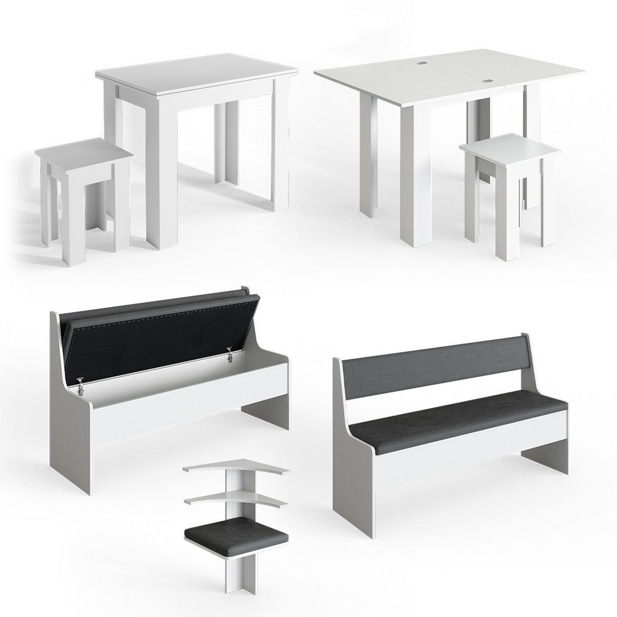 ECKBANKGRUPPE Roman Weiß 180 x 41.5 cm mit Tisch - Anthrazit/Weiß, Holzwerkstoff (180/80/180cm) - Vicco