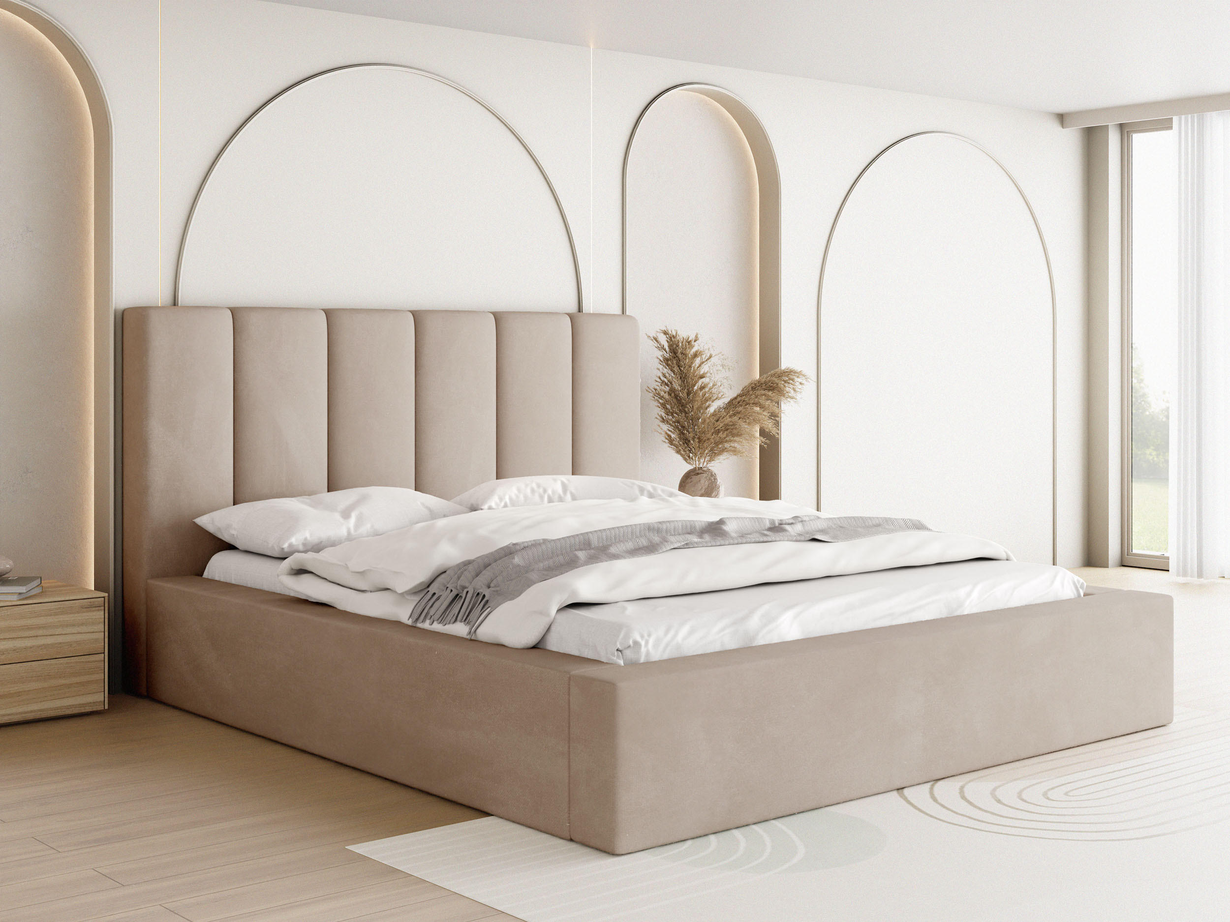 POLSTERBETT Amira mit Bettkasten, Beige Samt 120x200 cm - Ecru/Beige, Holz/Holzwerkstoff (120/200cm) - WFL GROUP