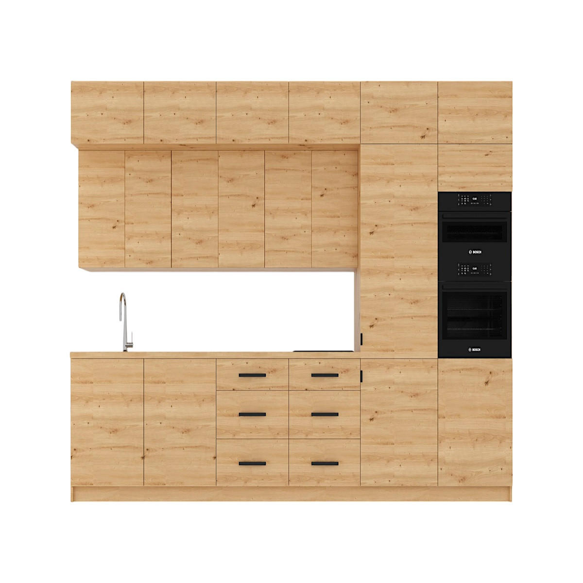 KÜCHENZEILE 360 cm - Langen K72-M360 R in Artisan Eiche - Schwarz/Eiche Artisan, Holz/Metall (360/248/58cm)