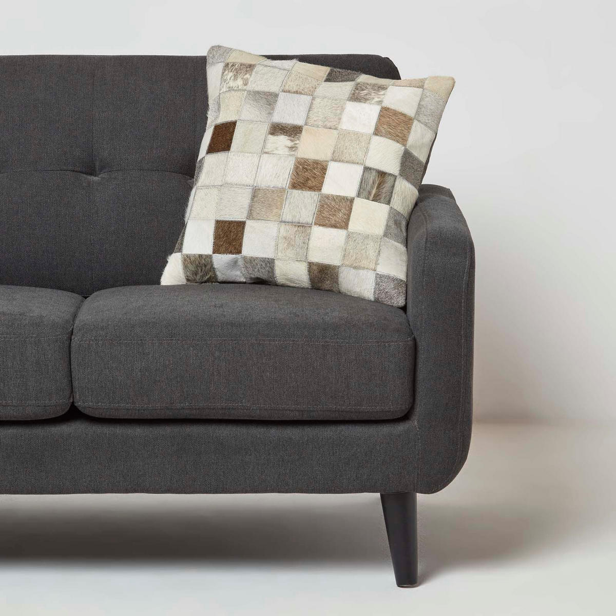 PATCHWORK-KISSEN Fell & Leder 45/45 cm kariert - Multicolor, Leder/Textil (45/45cm) - Homescapes
