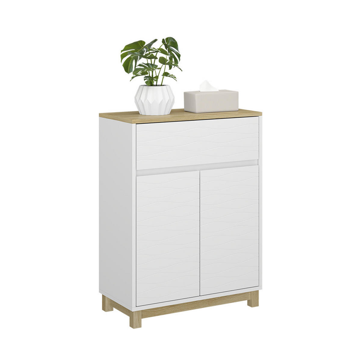 MIDISCHRANK Livia Weiß 60 x 80 cm mit Schublade - Weiß/Naturfarben, Holzwerkstoff (60/80/30cm) - Vicco