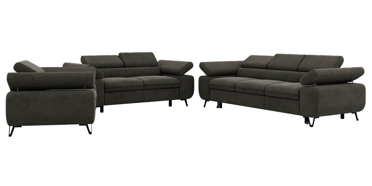 SEDACIA ZOSTAVA PETERS 1+2+3 - Tmavosivá Samet - čierna/tmavosivá, kov/textil (262/76/99cm) - MKS