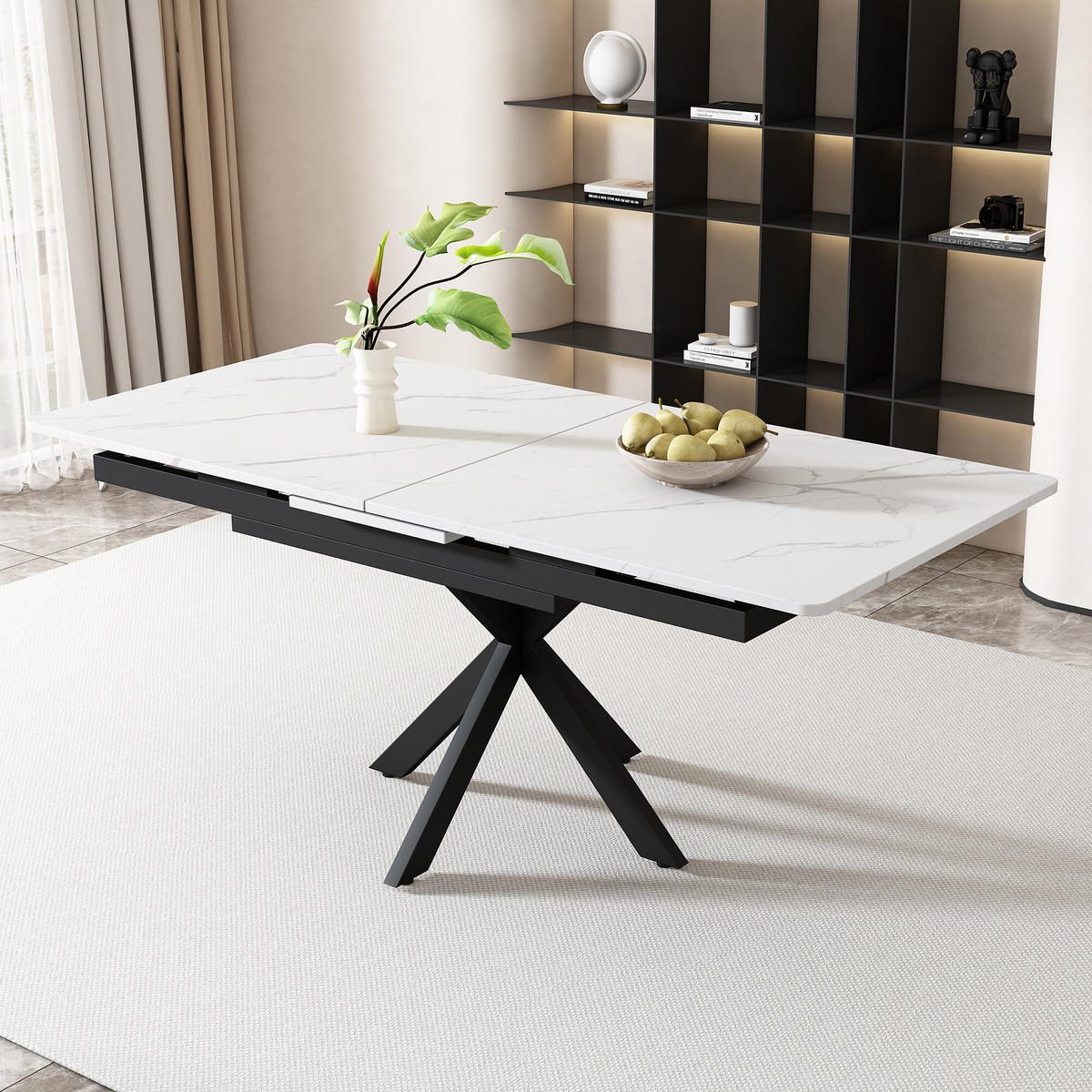 ESSTISCH Weiß und Schwarz 150-180/70/76 cm - Weiß, Holzwerkstoff (180/70/76cm) - Urban Meuble