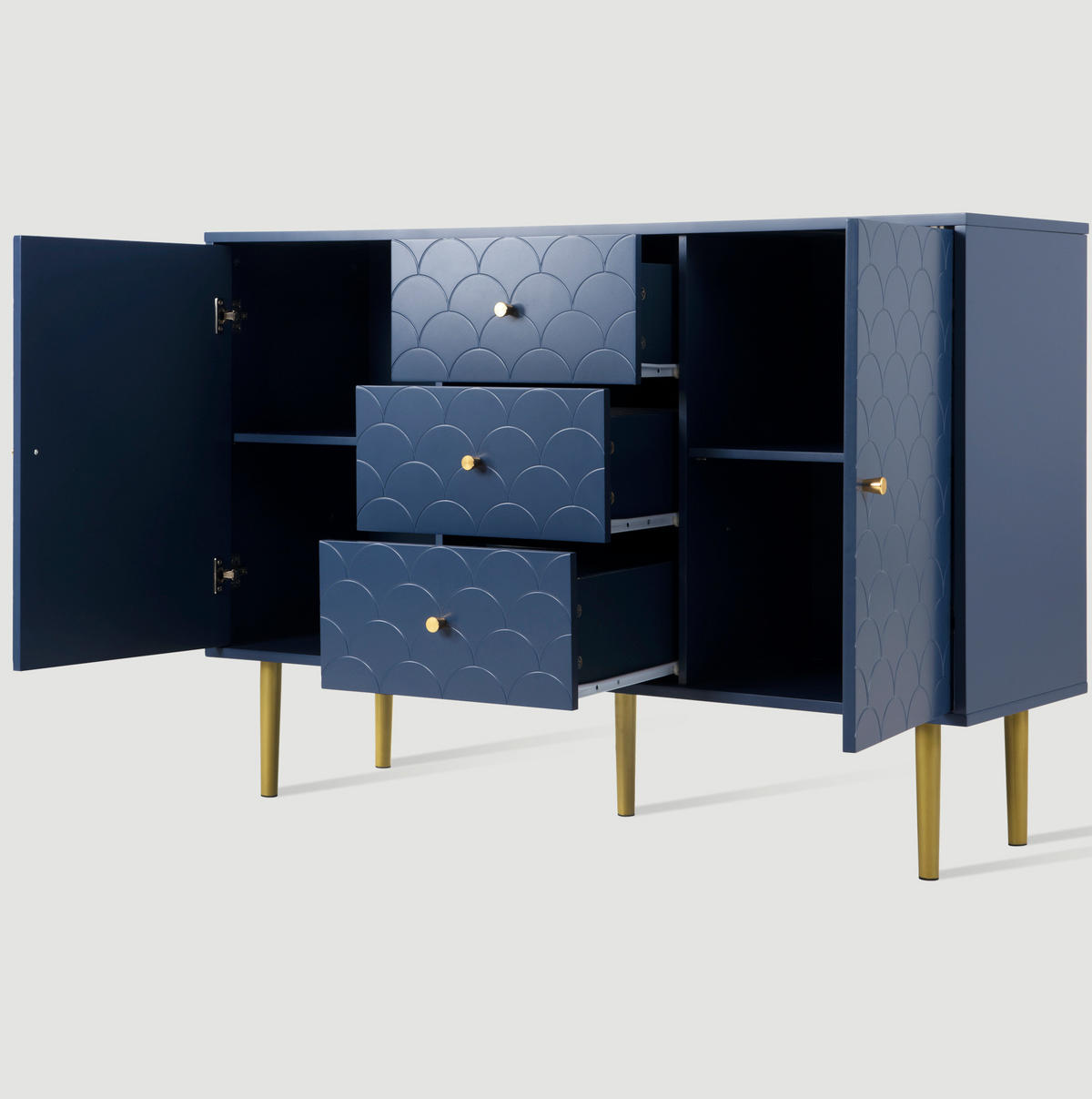 KOMMODE 120/40/83 cm mit 3 Schubladen und 2 Türen in Marineblau - Dunkelblau, Metall (120/83/40cm) - BEAOK