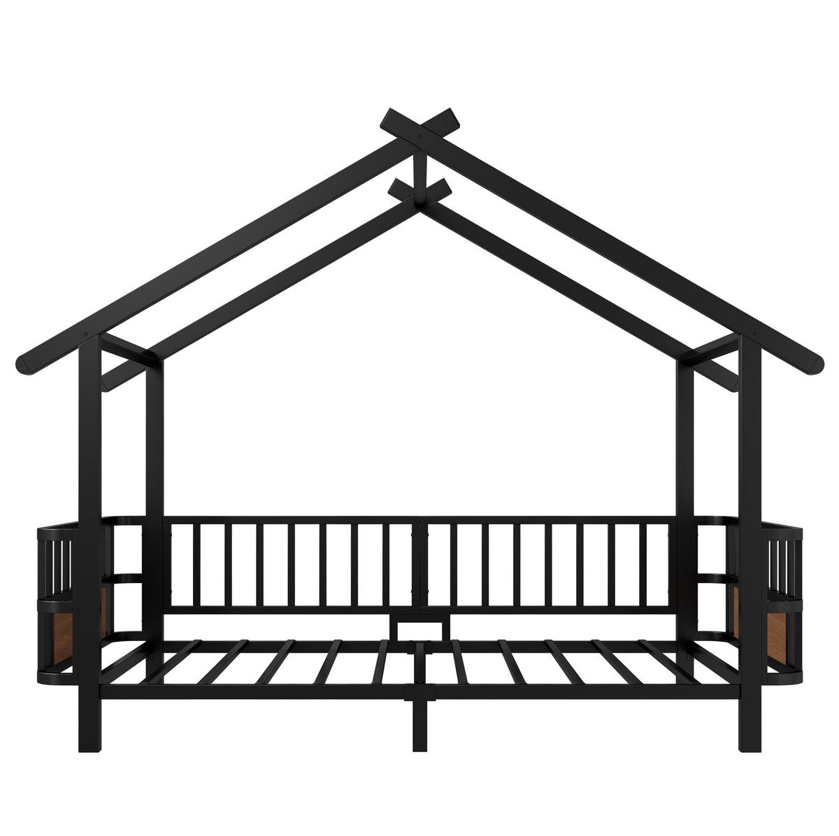 KINDERBETT Hausdesign 90/200 cm Schwarz aus Metall mit Sicherheitsgitter ohne Matratze - Schwarz, Metall (90/200cm) - MIVRAY