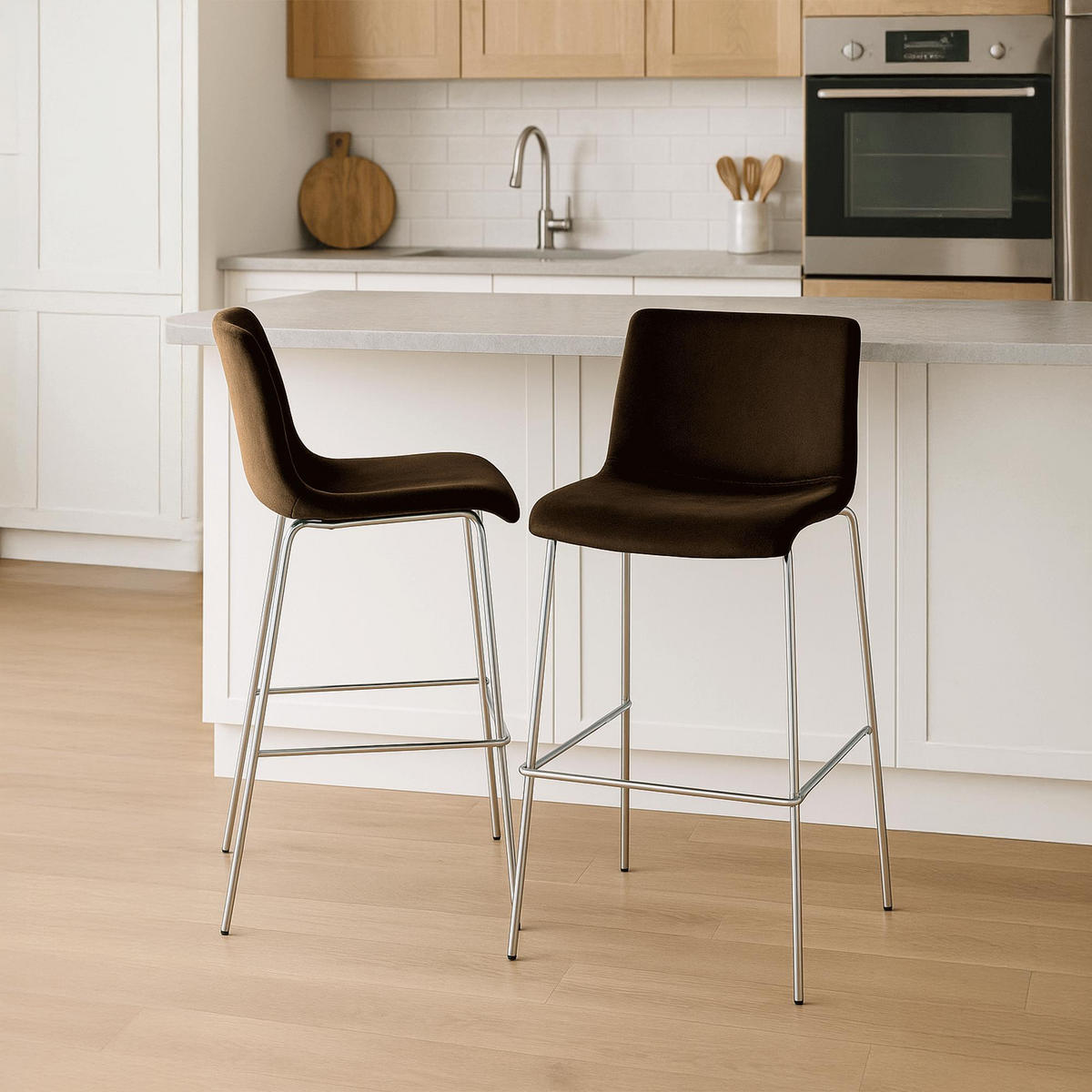 BARHOCKER Samt Braun - Chromfarben/Braun, Textil/Metall (43/100/48cm) - CLP