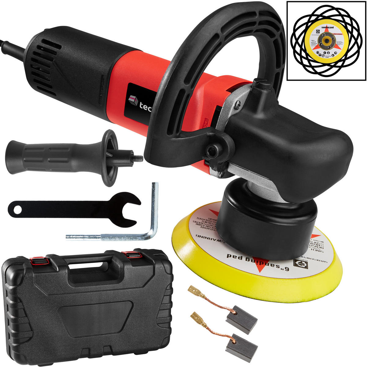 POLIERMASCHINE 5er Set Exzenter, inklusive 2 Ersatzkohlen und Transportkoffer,rot - Rot, Metall (31/8/120cm) - tectake