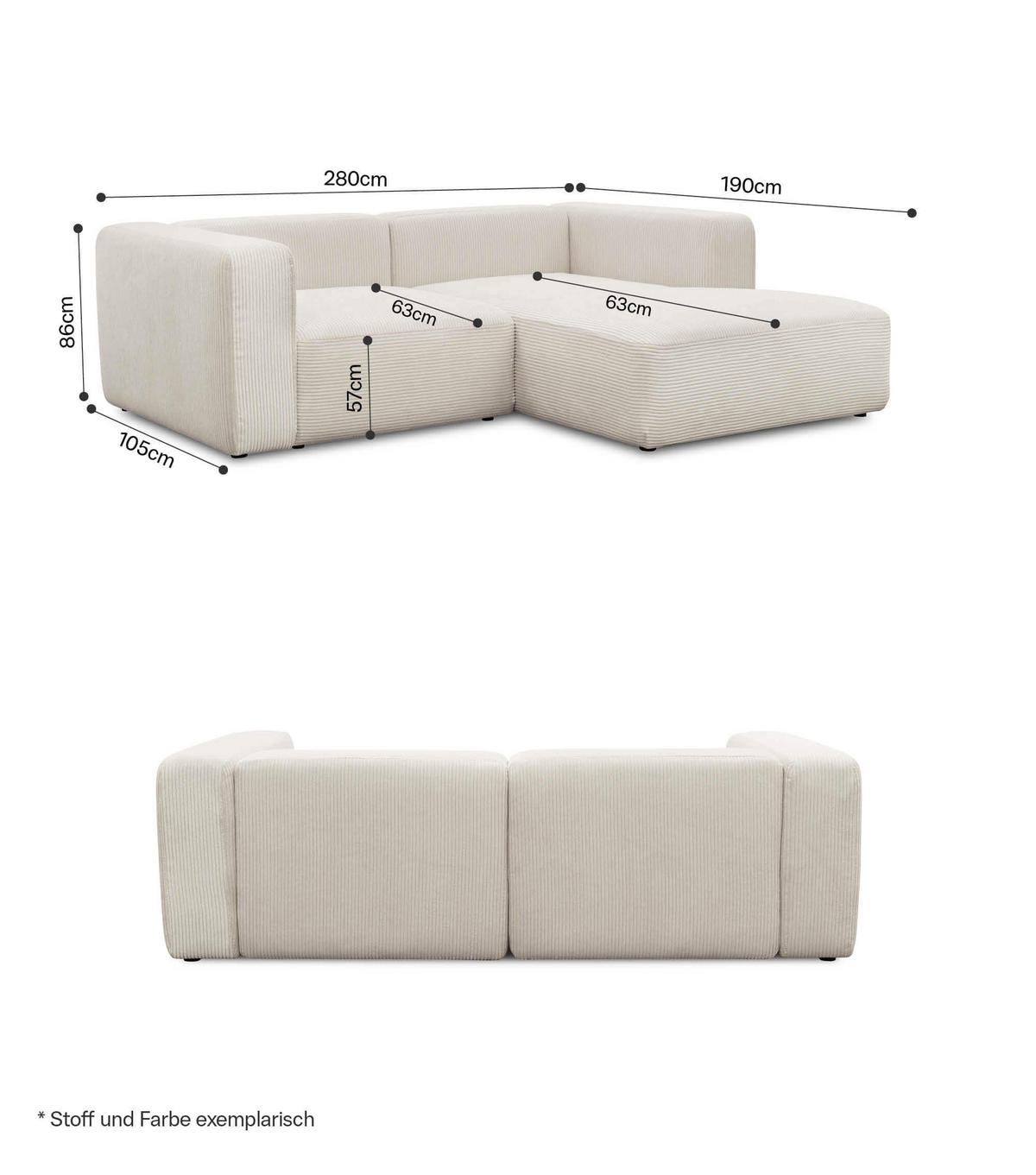 ECKSOFA modular Cubo 3-Sitzer - Beige, Textil (226/179cm) - Mokebo
