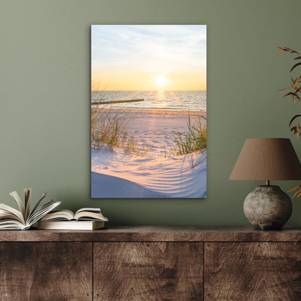 METALLBILD Strand - Sonne - Düne - Gras - Sand - Horizont 40x60 cm - Hellblau, Metall (40/60cm) - MuchoWow