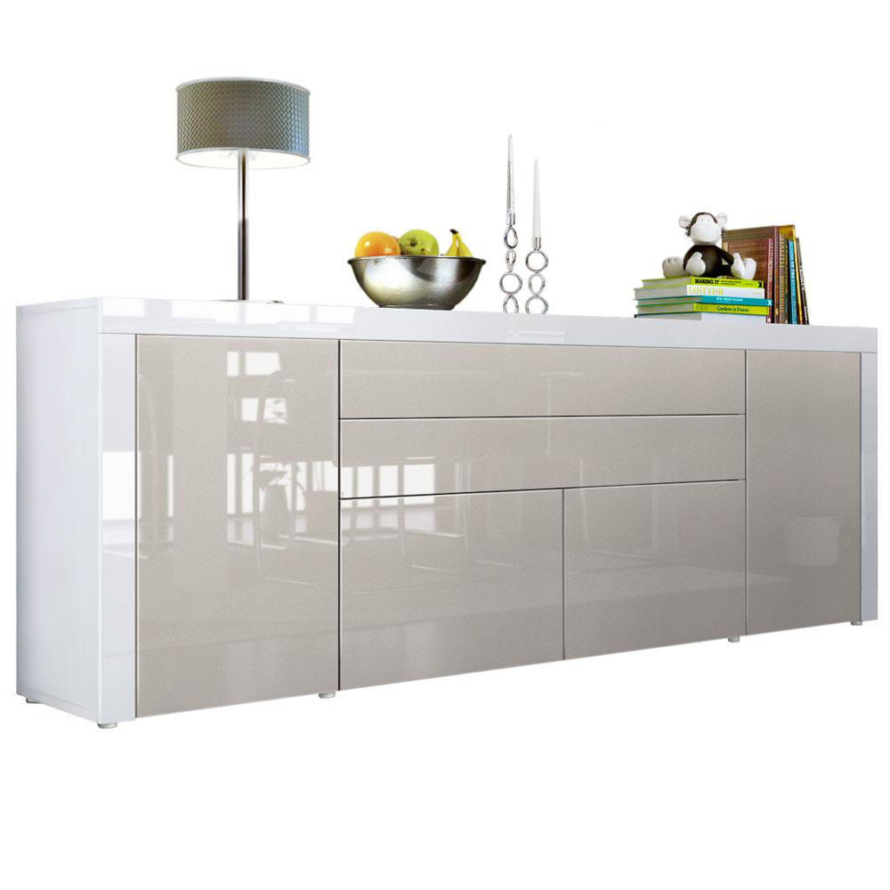 SIDEBOARD La Paz Sandgrau Hochglanz / Weiß Hochglanz - Sandfarben, Holzwerkstoff (200/72/35cm) - Vladon