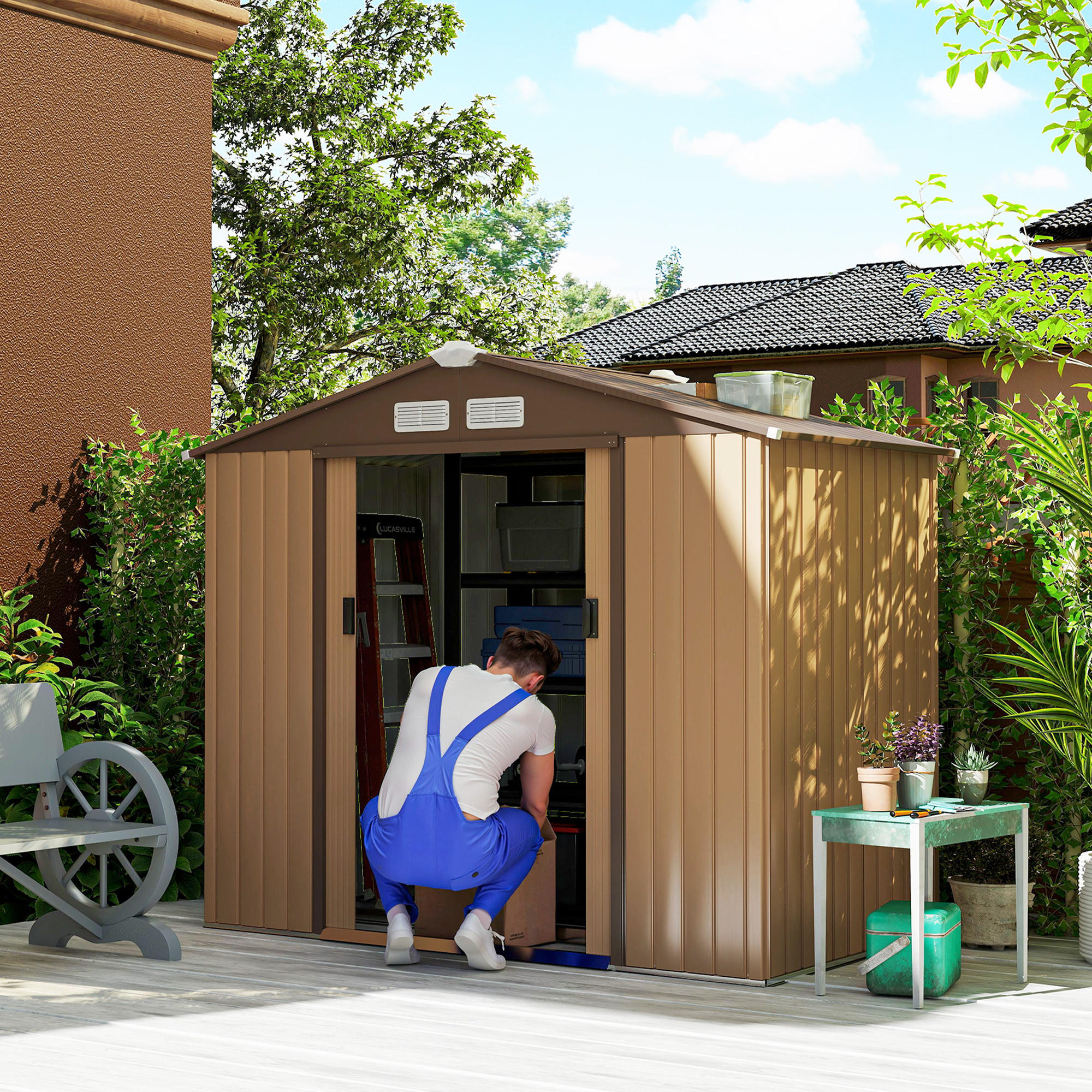 GERÄTEHAUS, Geräteschuppen, Schuppen mit Bodenrahmen, wetterfest, Stahl, Gelb - Gelb, Metall (130/185/213cm) - Outsunny