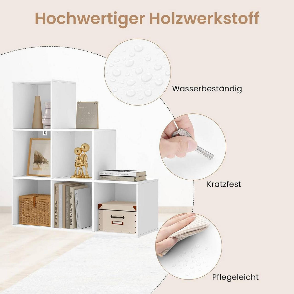 REGALE Bücherregal mit 6 Fächern, 90,5x90,5x30 cm, Weiß - Weiß, Holzwerkstoff (90.5/90.5/30cm) - Woltu