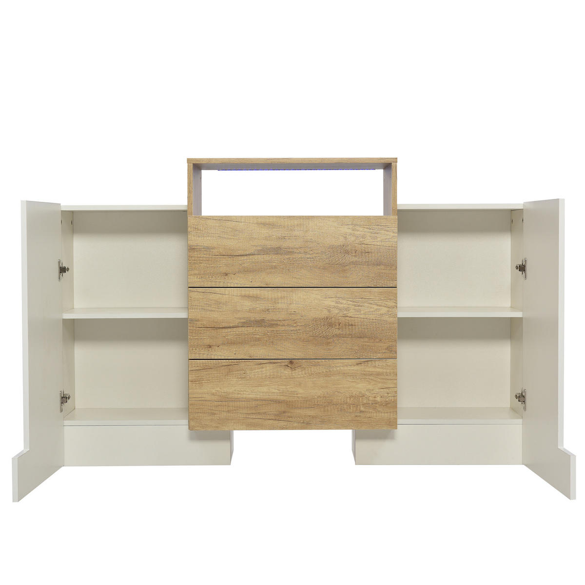 SIDEBOARD 140/30/77,5 cm aus MDF mit LED-Beleuchtung Weiß/Holzfarben - Naturfarben, Holzwerkstoff (140/77/30cm) - Modenvie