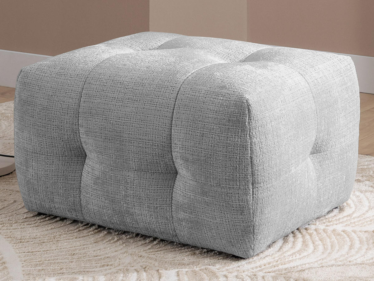 ECKSOFA inkl. Hocker Kozy im Bumpy-Design mit Schlaffunktion und fester Rückenlehne aus weichem Hellgrau Chenille-Stoff - Ottomane links - Hellgrau/Schwarz, Holz/Kunststoff (161/234cm) - S-Style Möbel