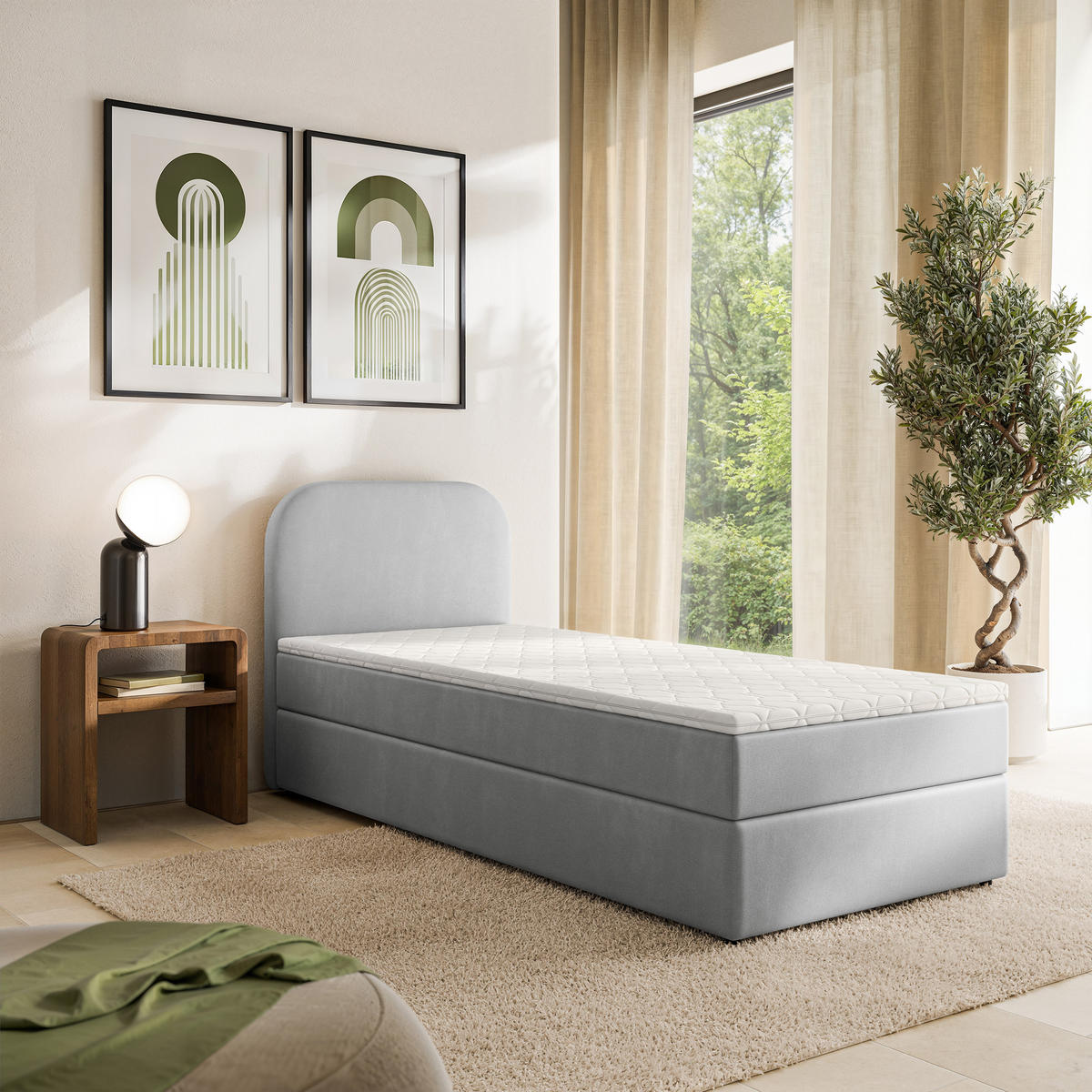 AMERICKÁ POSTEL CERIA 90x200 cm, s matrací a úložným prostorem, PAROS 05, Hellgrau - světle šedá, kompozitní dřevo/textil (90/200cm) - MASSENO